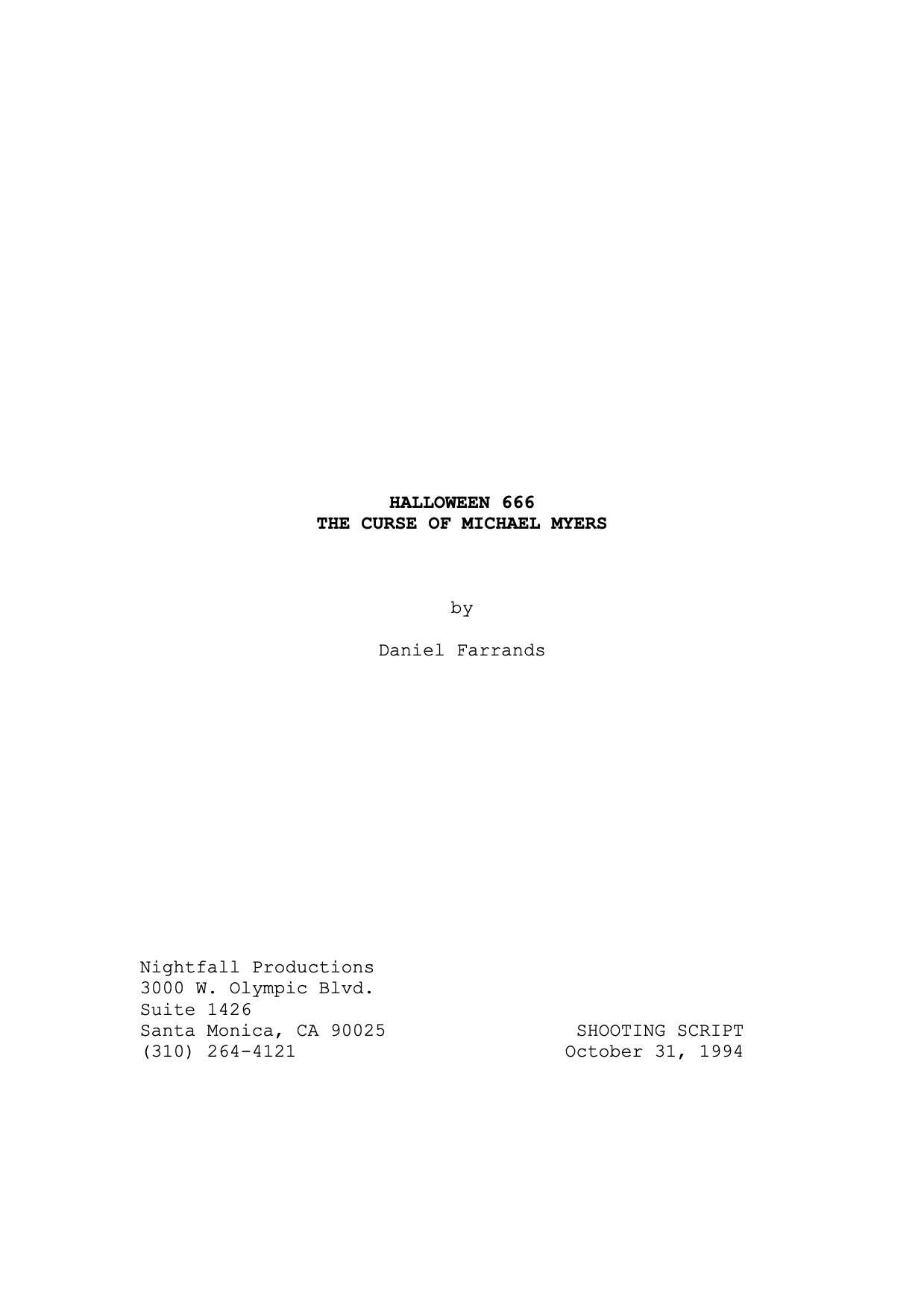 Halloween: The Curse of Michael Myers - Shooting Script