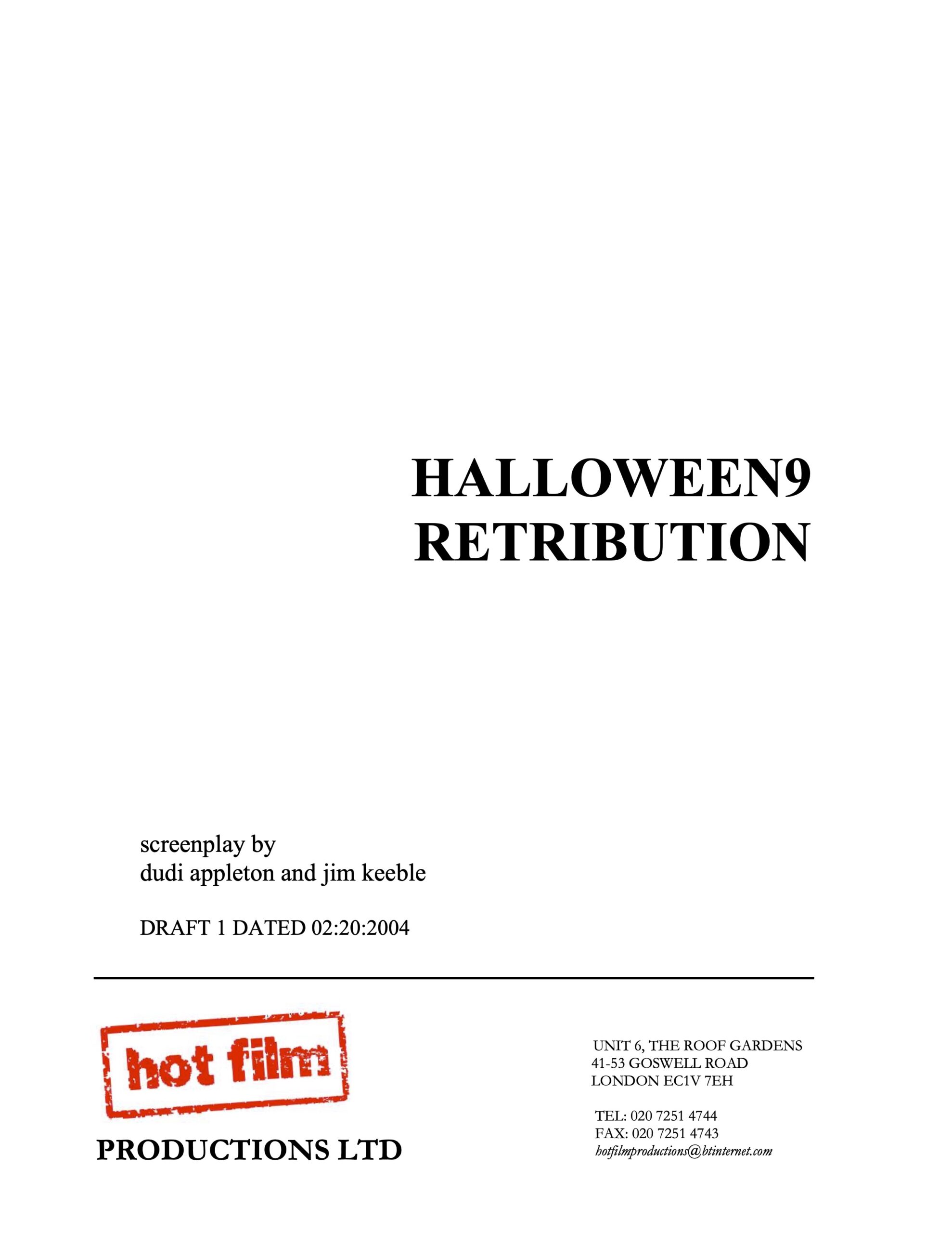 Cover page for Halloween Retribution script